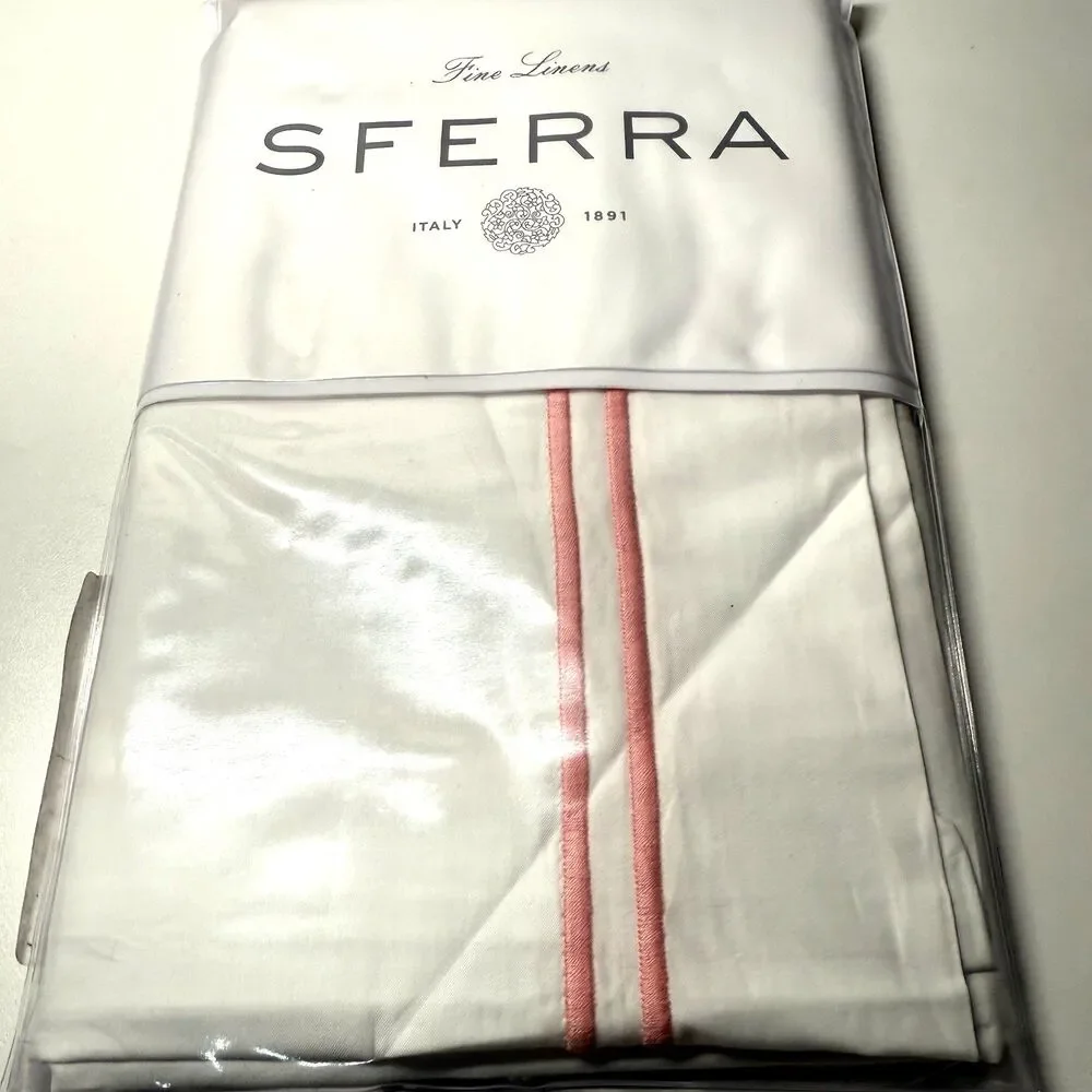 SFERRA Grande Hotel Standard Sham White/Pink Egyptian Cotton Italy 21x26